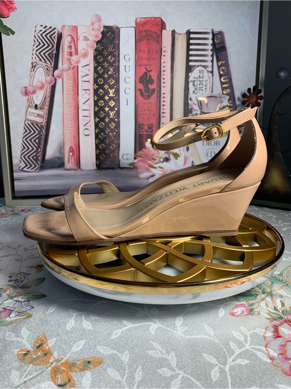 Stuart Weitzman Neutral Tan Block Heel Ankle-Strap Sandals - Picture 6 of 16